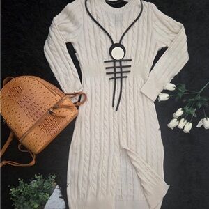 Chic Cream Cable Knit Long Sleeve Dress